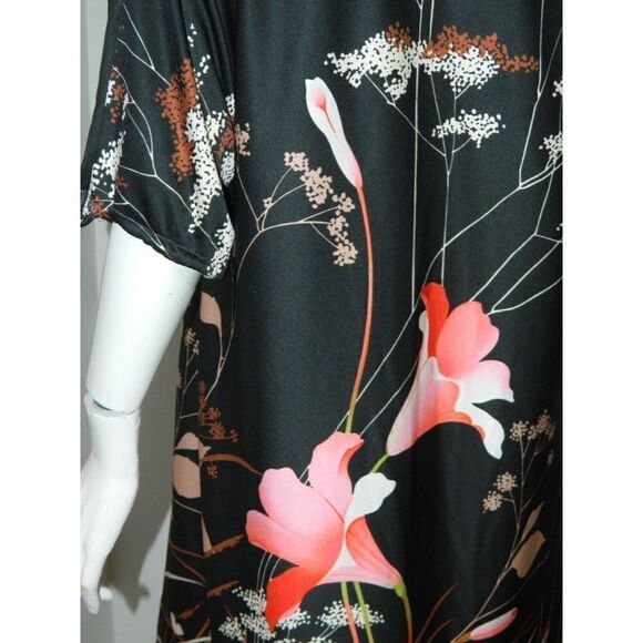 Jinny Jin Dress Black Vintage Flowers Mumu Tie Arms Size Medium - Picture 7 of 9